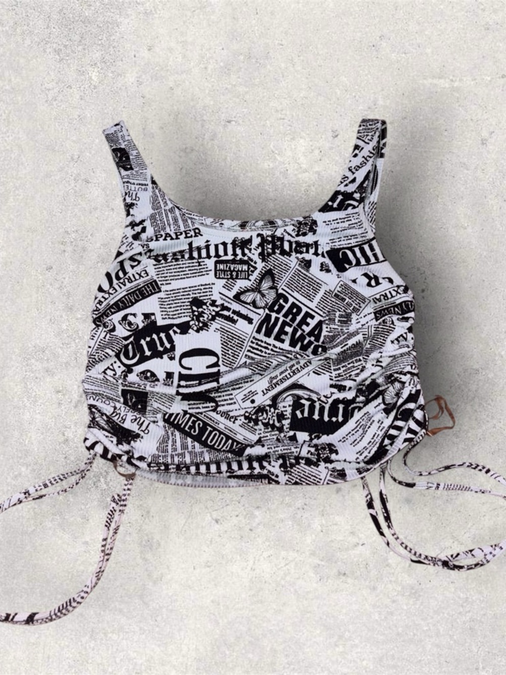 Women’s Newsprint Crop Top Tank Size S